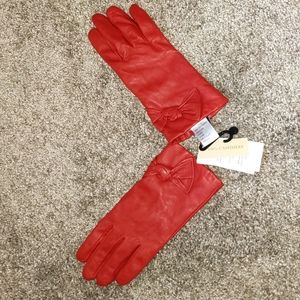Red leather gloves - cashmere lined